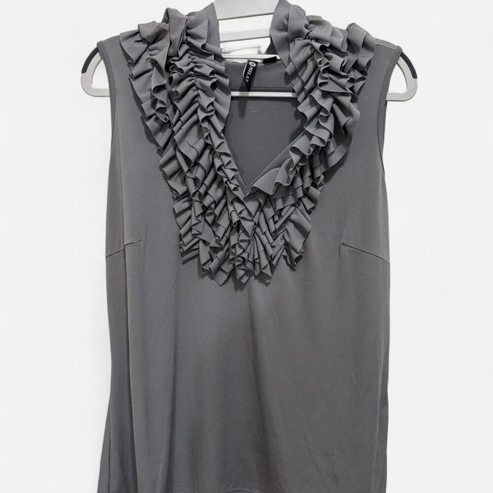 Milano Ruffle V-Neck Women's Grey Sleeveless Top